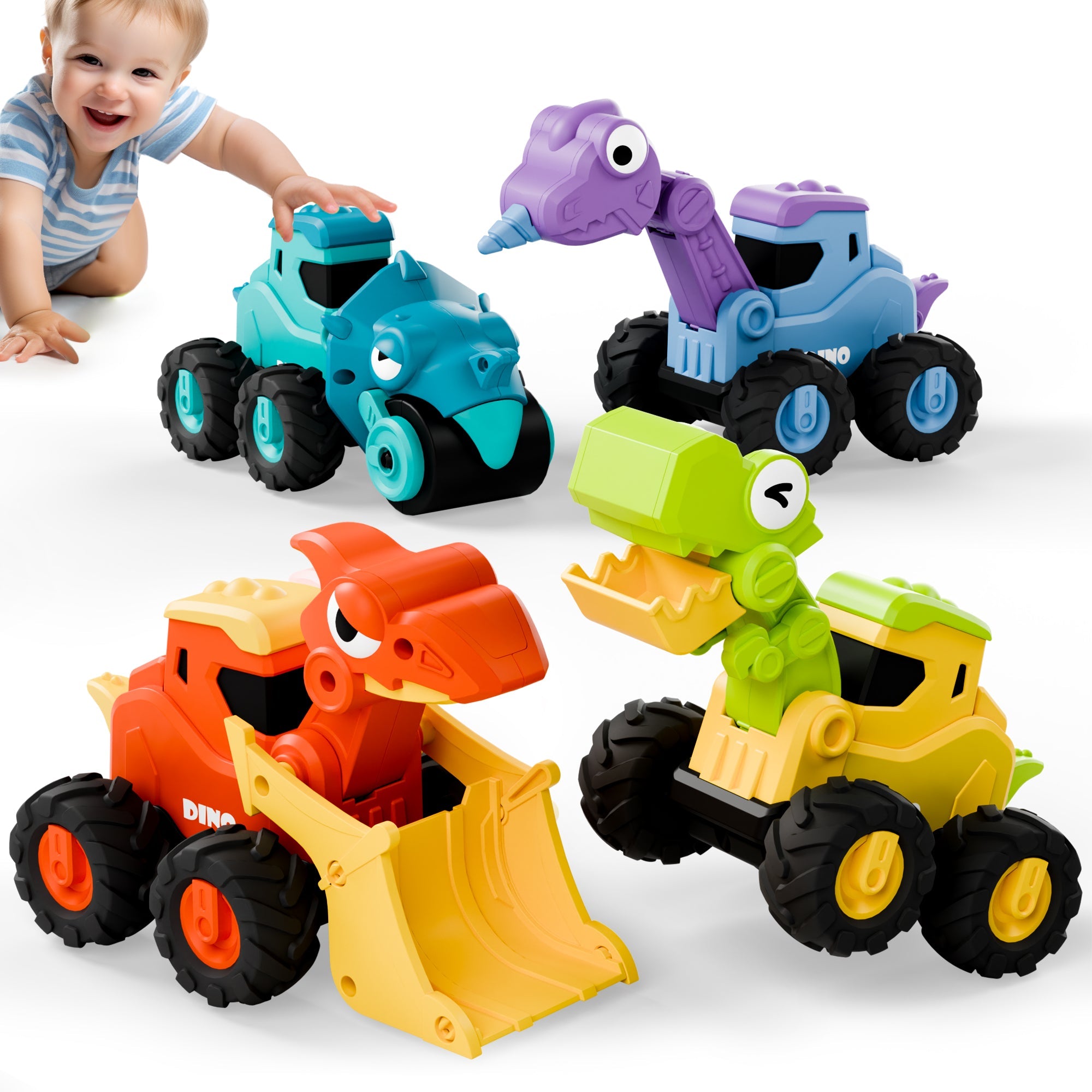 Fidtoy Dino Construction Press-to-Go Car Toy Set