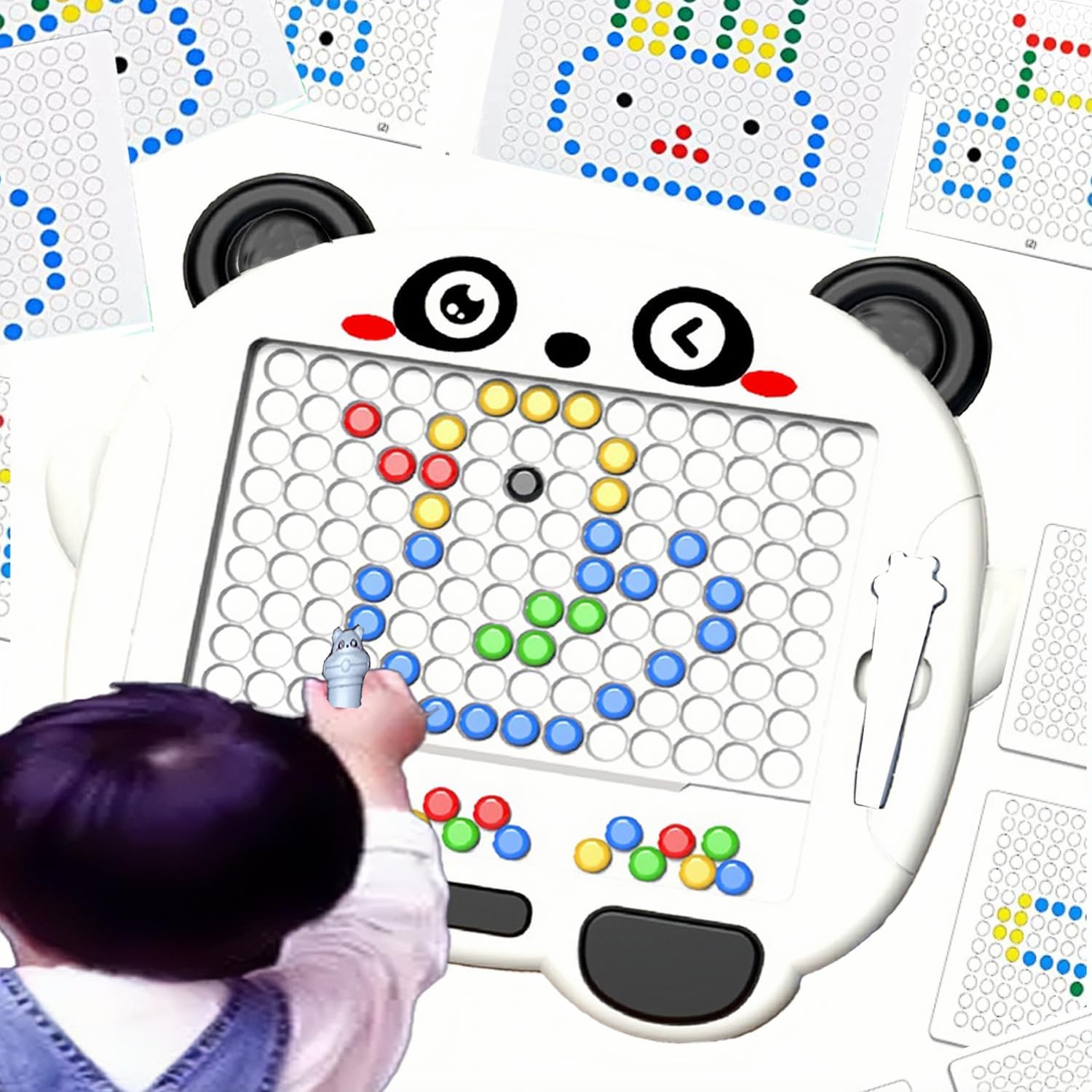 Fidtoy Panda Magnetic Drawing Bead Tablet Plastic Mess Free Magnetic Bead Drawing Board for Kids Ages 3+