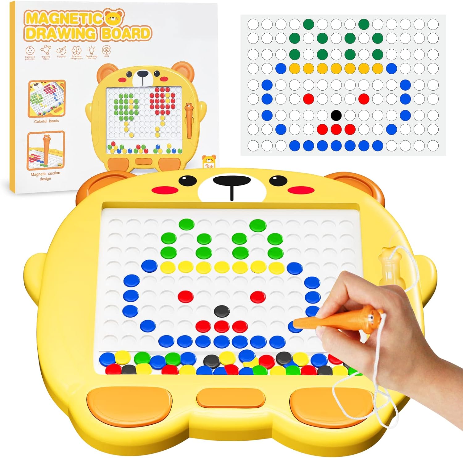 Fidtoy Magnetic Drawing Board for Kids | Plastic Magnetic Bead Doodle Board, 20 Pattern Cards, Magnetic Pen, Color Recognition, Fine Motor Skills & Travel Quiet Toy Age 3-6