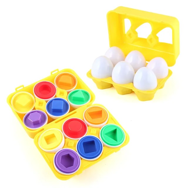 Fidtoy Matching Eggs Color Recognition Shape Sorting Toy for Toddlers Plastic 6-Piece Learning Set Age 2-6