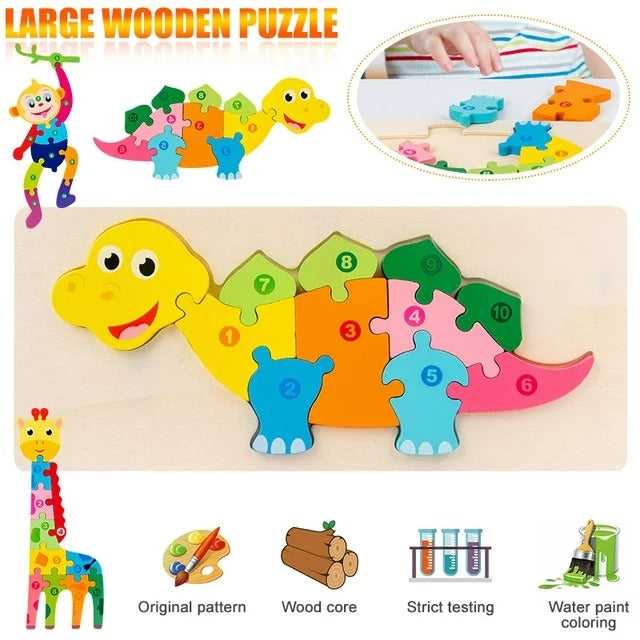 Fidtoy Puzzle en Bois 3D Dinosaure, Planche d'Animaux en Bois pour Tout-petits, Puzzle Dino Assorti pour la Maternelle, Jouet de Motricité Fine et de Reconnaissance des Couleurs pour les 2-6 Ans
