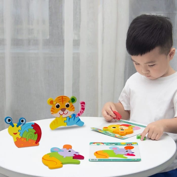 Fidtoy 3D Cute Learning Animal Jigsaw Puzzle - Random Design, Wooden Animal Puzzle for Toddlers, Preschool Spatial Skills and Early Learning Toy Ages 2-6