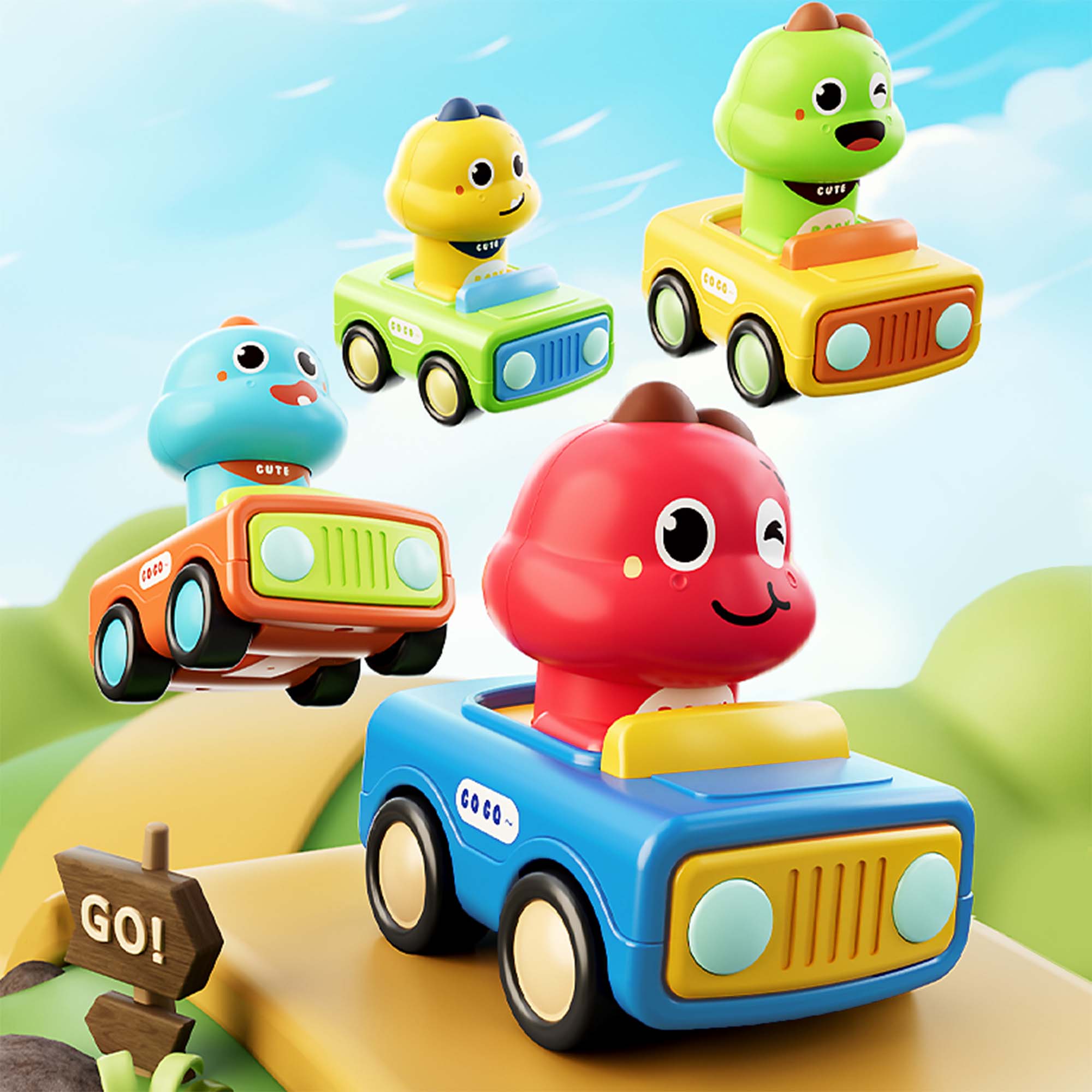 Fidtoy Coche de juguete de dinosaurio con sistema de fricción para bebés y niños pequeños