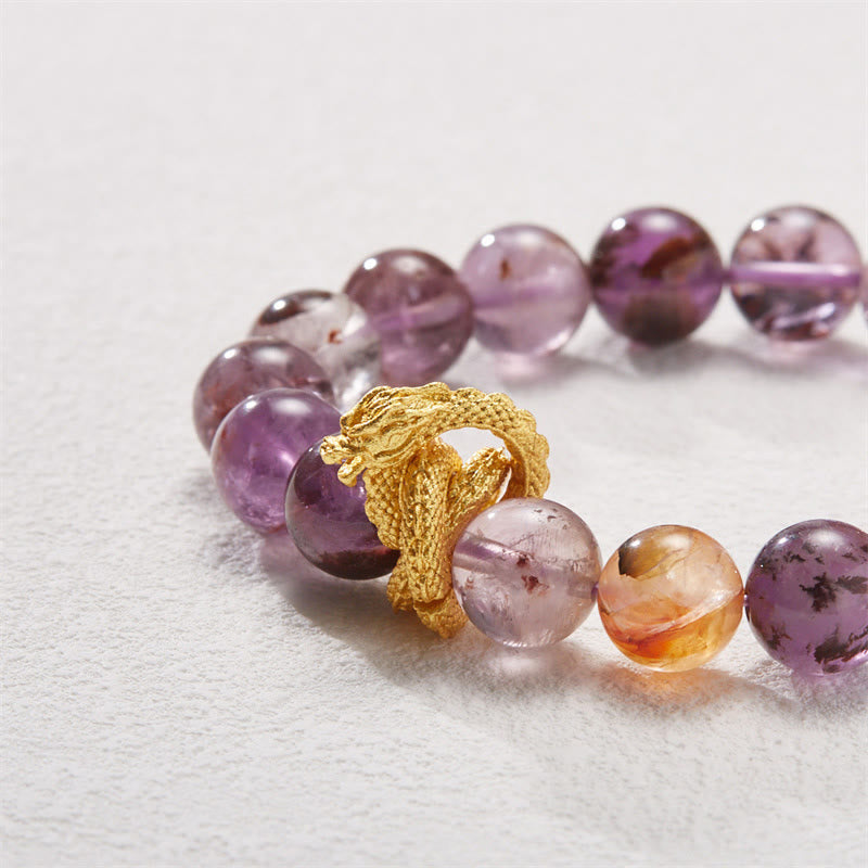 Buddha Stones Purple Phantom Copper Gold-plated Dragon Wisdom Bracelet Bracelet BS 7