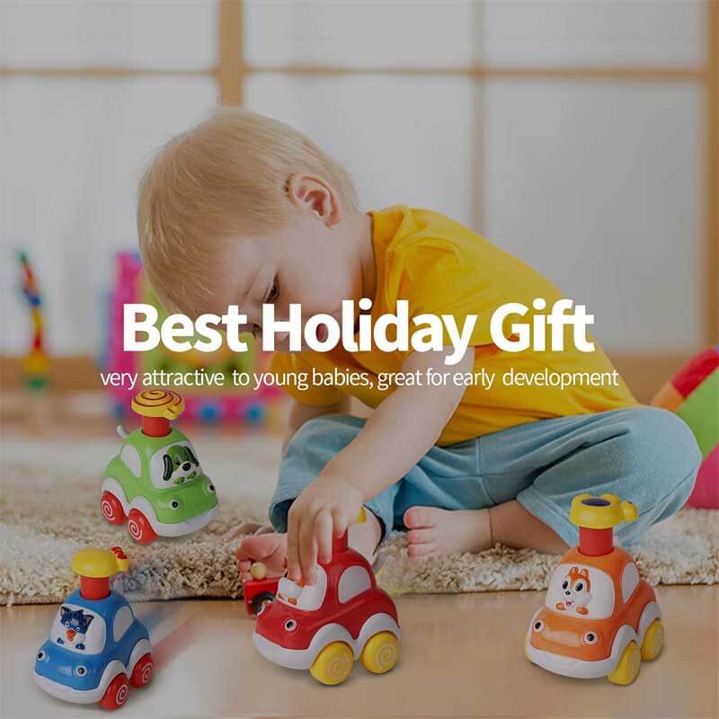 Fidtoy Press-to-Go Animal Car Toy Set for Toddlers 2+ 4Pcs | Motor Skill & Color Learning