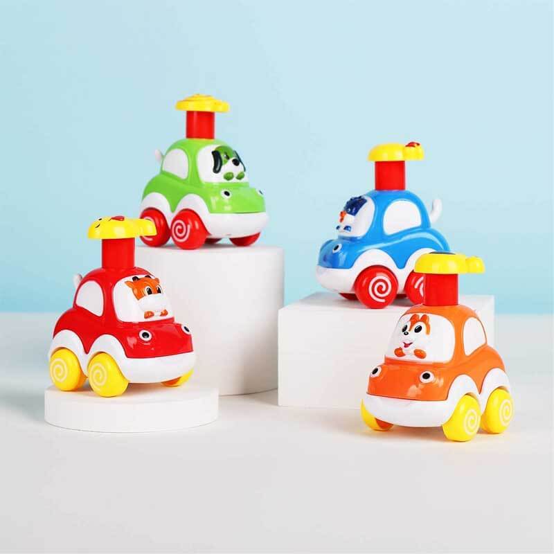 Fidtoy Press-to-Go Animal Car Toy Set for Toddlers 2+ 4Pcs | Motor Skill & Color Learning