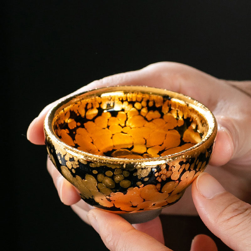 Buddha Stones 24K Gold Spot Pattern Chinese Jianzhan Ceramic Teacup Kung Fu Tea Cup Bowl With Gift Box Jian Zhan Tea Cup BS 1