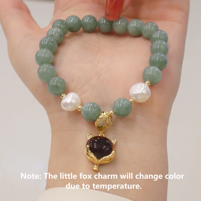 Buddha Stones Jade Pearl Color-Changing Fox Charm Luck Bracelet Bracelet BS 4