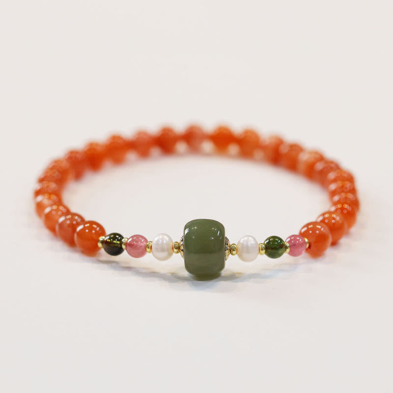 Buddha Stones Natural Red Agate Hetian Jade Bead Confidence Calm Bracelet Bracelet BS 3