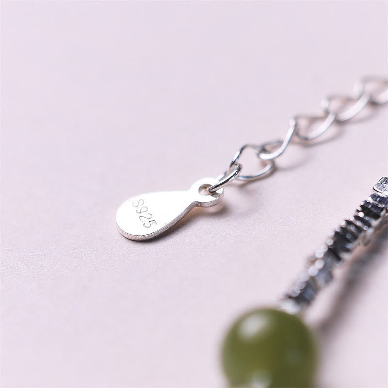 Buddha Stones 925 Sterling Silver Hetian Jade Bead Luck Chain Bracelet Bracelet BS 3