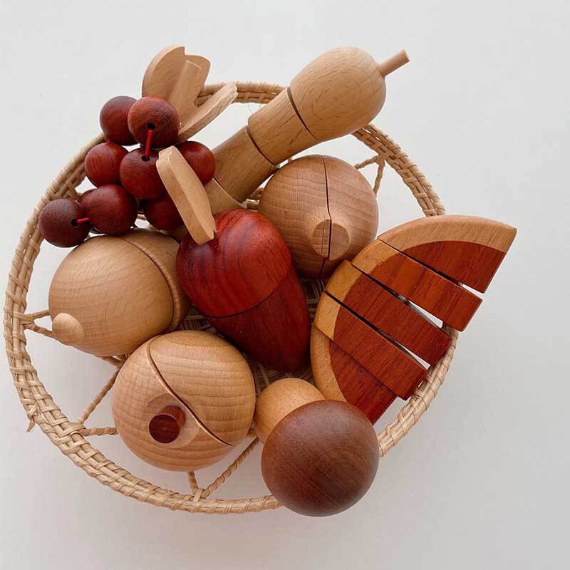 Accesorios de cocina de madera Fidtoy – Juego de cocina de juguete de 15 piezas para niños pequeños