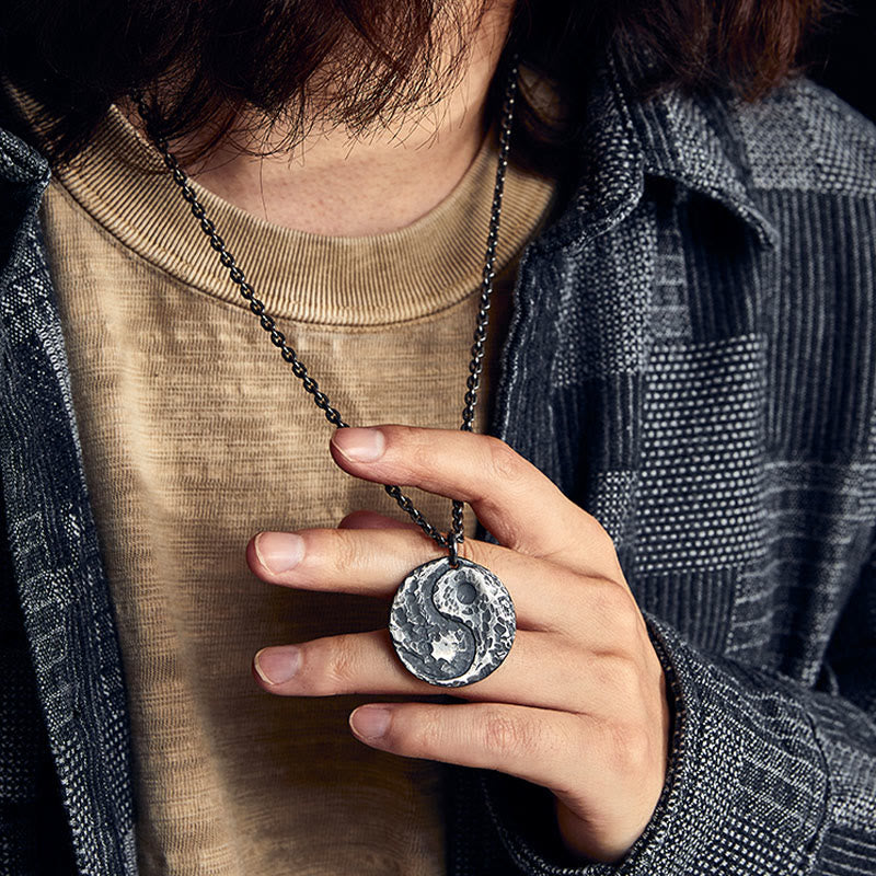 Buddha Stones 990 Sterling Silver Yin Yang Hammer Texture Harmony Necklace Pendant Necklaces & Pendants BS 4