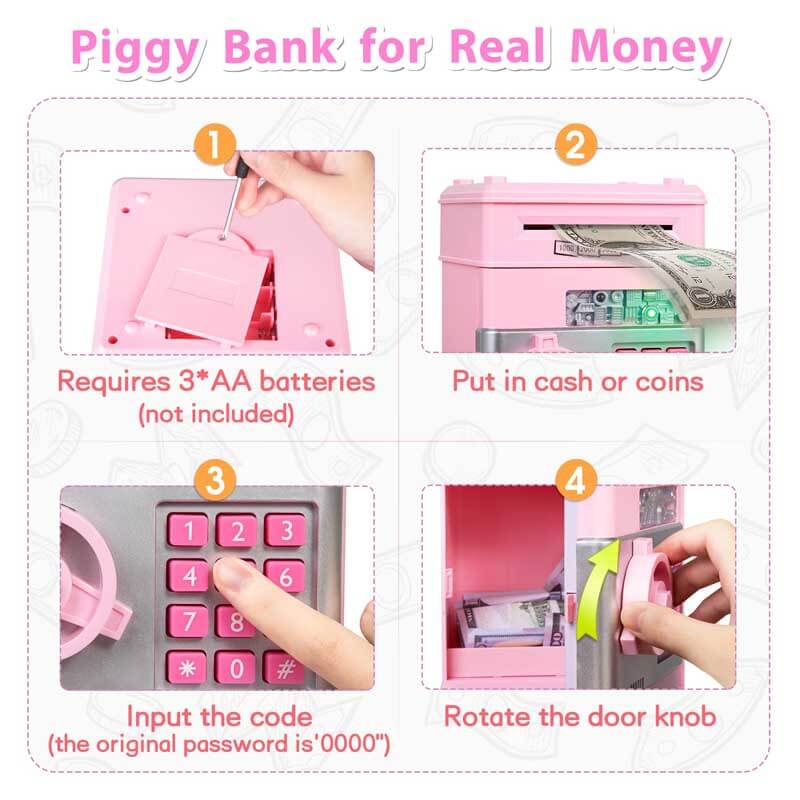 Fidtoy Cute Piggy Bank for Girls | Educational Mini ATM Toy for Kids to Learn Saving at Home