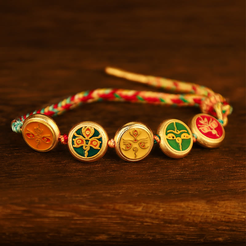 Buddha Stones Tibetan Five God Of Wealth Colorful Rope Braided Luck Bracelet Bracelet BS Pull Rope(Wrist Circumference 14-17cm)