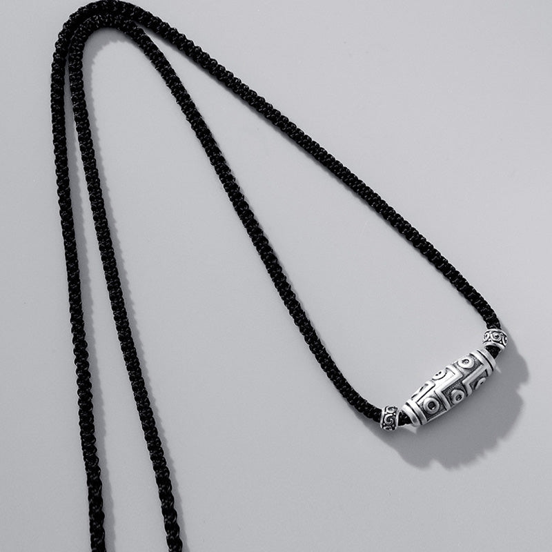 Buddha Stones 999 Sterling Silver Nine-Eye Dzi Bead Pattern Protection Rope Necklace Pendant Necklaces & Pendants BS 8