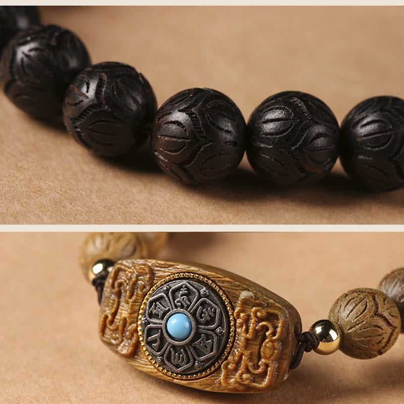 Buddha Stones Green Sandalwood Ebony Wood Sandalwood Om Mani Padme Hum Soothing Bracelet Bracelet BS 17