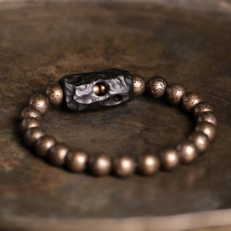 Buddha Stones Tibet Ebony Wood Copper Peace Balance Beaded Bracelet Bracelet BS 18cm