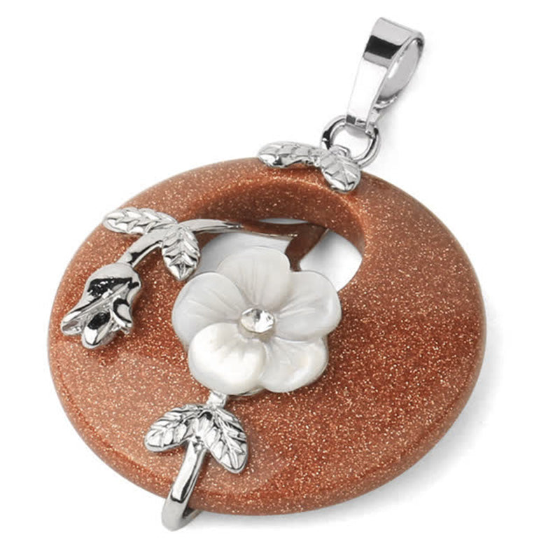 Buddha Stones Various Crystal Amethyst Green Aventurine Flower Healing Necklace Pendant Necklaces & Pendants BS Brown Sand