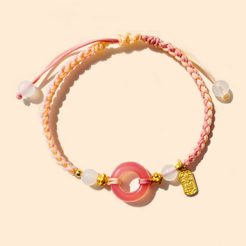 Buddha Stones Peace And Joy Agate Peace Buckle Auspicious Handmade Braided Bracelet Bracelet BS Pink Orange Peace Buckle(Wrist Circumference 14-19cm)