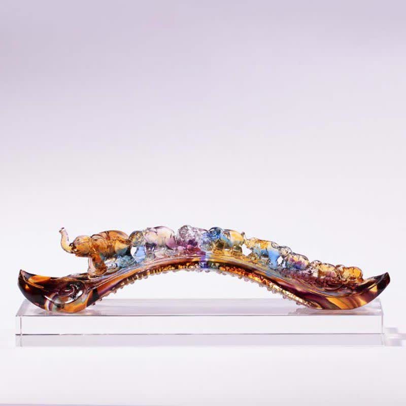 Buddha Stones Handmade Liuli Crystal Ruyi Elephant Art Piece Home Decoration With Crystal Base Decorations BS main