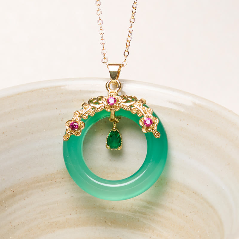 Buddha Stones Green Chalcedony Peace Buckle Design Strength Necklace Pendant 1