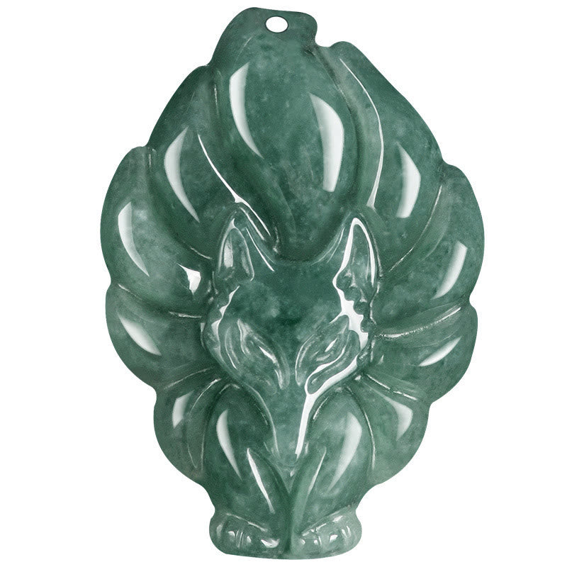Foviel Natürliche grüne Jade neun Tailed Fox Glück Halskette Anhänger