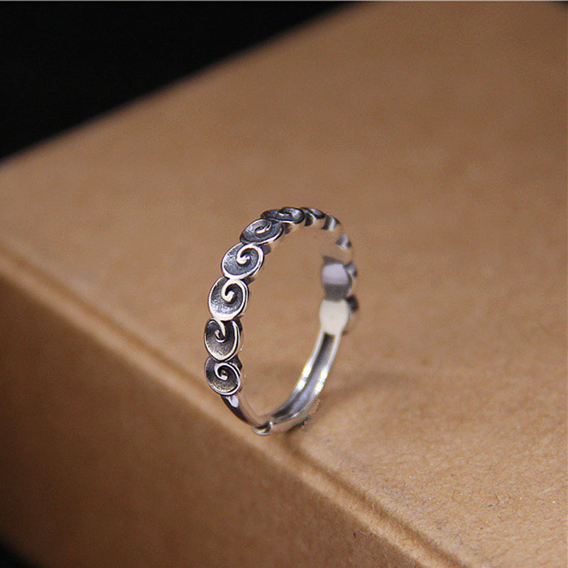 Buddha Stones 925 Sterling Silver Auspicious Clouds Engraved Ring Ring BS 3