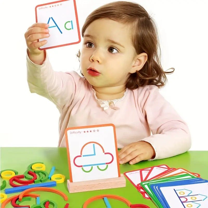 Fidtoy Palos y Anillos de Madera con Patrones de Coincidencia – Juego de Memoria y Habilidades Cognitivas para Niños