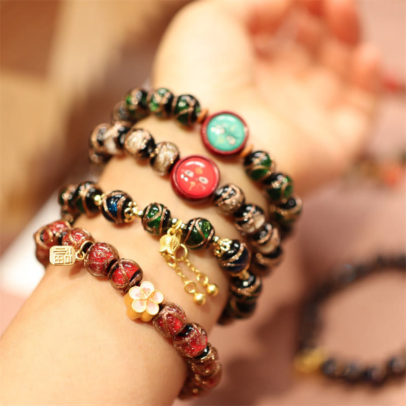 Buddha Stones Tibetan Gold Swallowing Beast Family Five God Of Wealth Thangka Fortune Bead Bracelet Bracelet BS 1