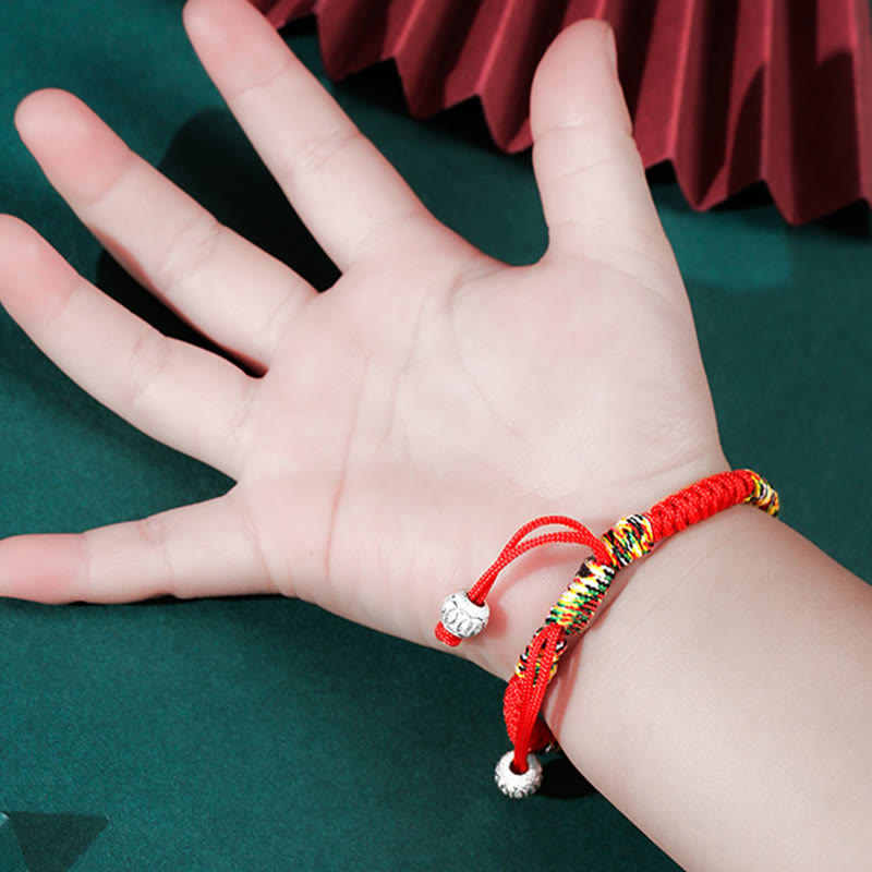 Foviel 925 Sterling Silver King Kong Knot Multicolored Red String Strength Handmade Braided Kids Child Bracelet
