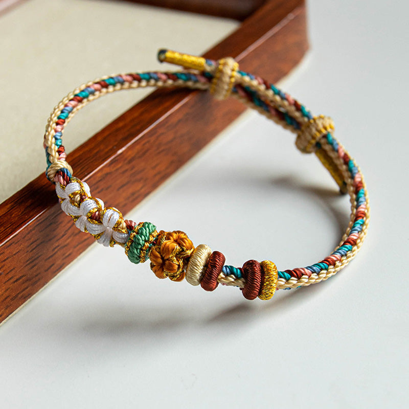 Buddha Stones Handmade Dunhuang Color Peach Blossom Pattern Braid String Bracelet Bracelet BS 17-19cm