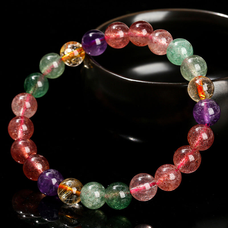 Buddha Stones Natural Multicolored Strawberry Quartz Love Healing Beaded Bracelet Bracelet BS 1
