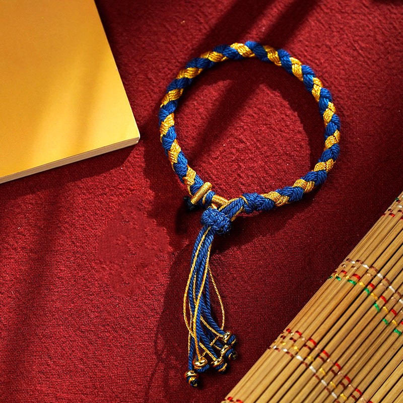 Buddha Stones Handmade Tibetan Five God Of Wealth Dragon Scale Rope Luck Braid Bracelet Bracelet BS Blue Gold(Wrist Circumference 14-18cm)