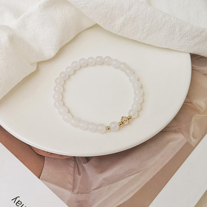 Buddha Stones 14K Gold Plated Copper Aquamarine White Crystal White Agate Blue Crystal Healing Bracelet 11