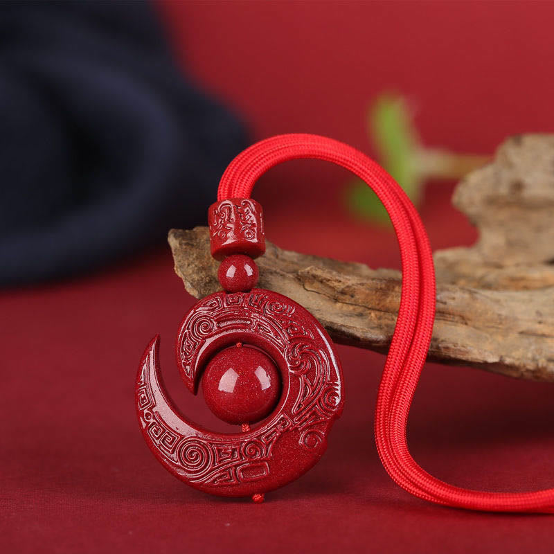 Buddha Stones One's Luck Improves Design Patern Natural Cinnabar Concentration Necklace Pendant Necklaces & Pendants BS Red Rope Plain Bead High Content Cinnabar