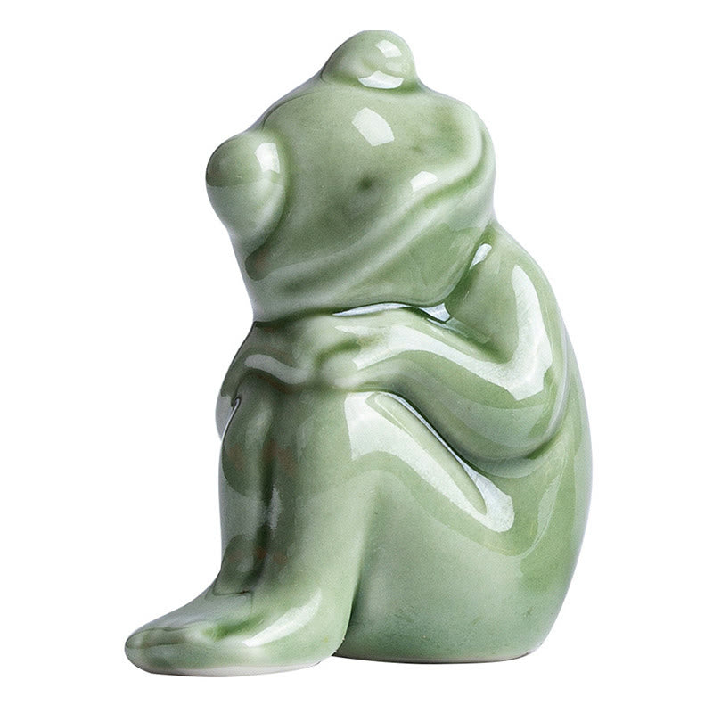 Buddha Stones Mini Small Meditation Lotus Resting Frog Ceramic Wealth Luck Home Tea Pet Figurine Decoration Decorations BS 14