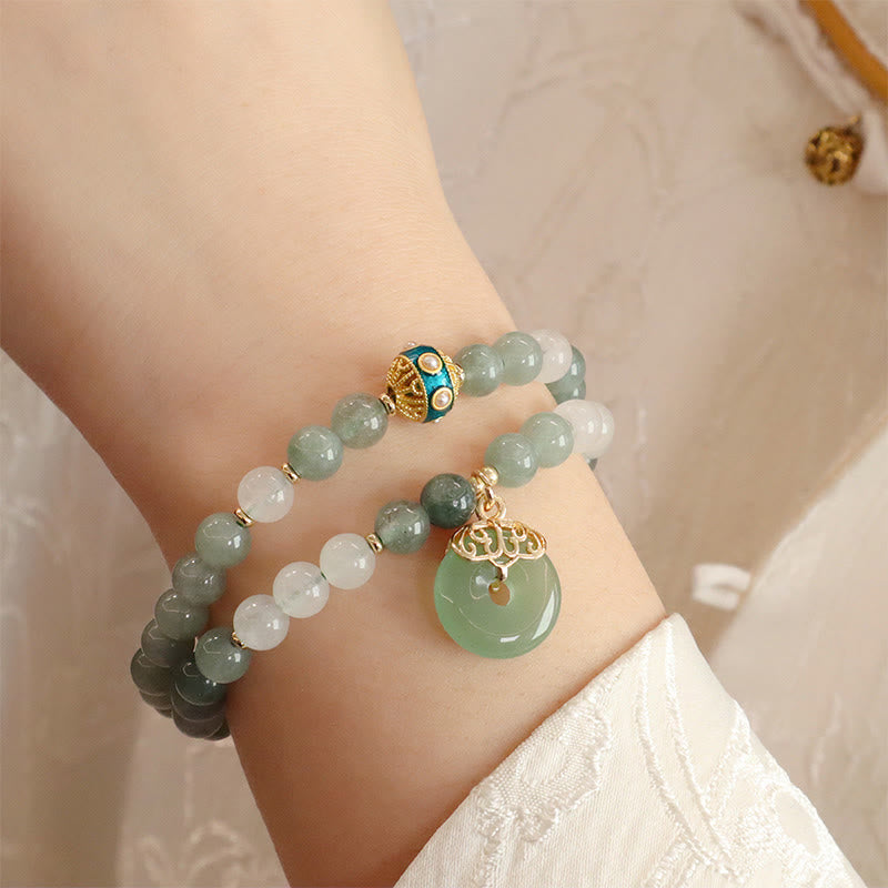 Buddha Stones Single Double Layer Jade Peace Buckle Luck Bracelet Bracelet BS 11