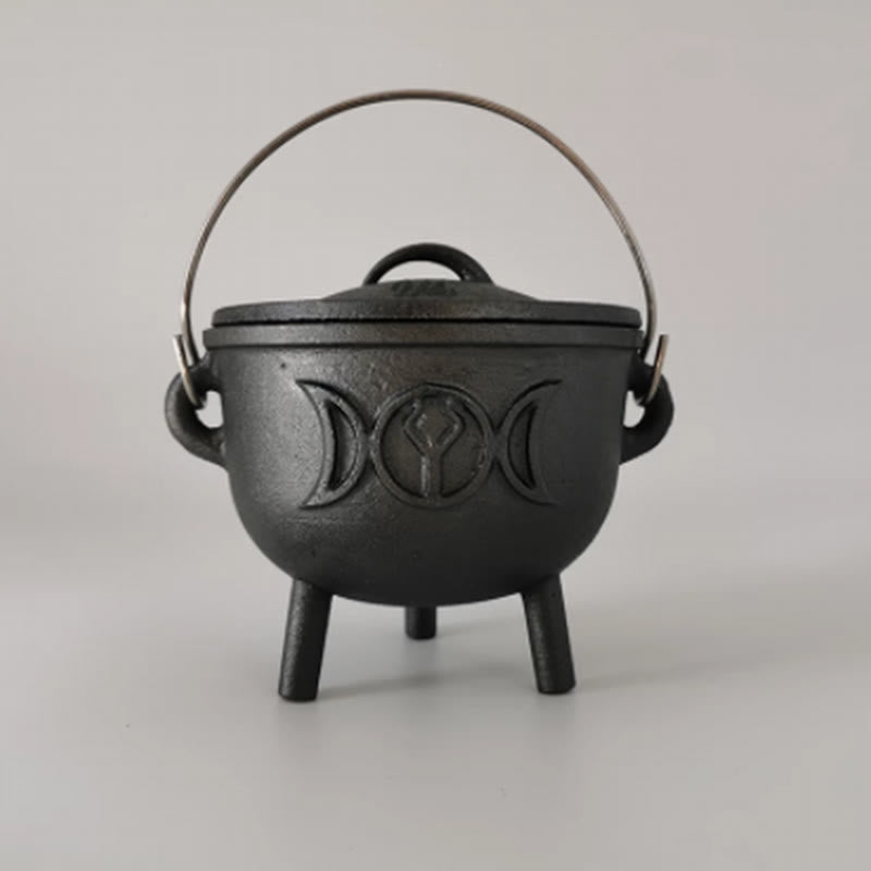 Buddha Stones Cast Iron Cauldron Prayer Altar Burning Holder Incense Sage Smudging Rituals Use Items Prayer Altar BS Small Triple Moon Goddess 9.5*8.2cm