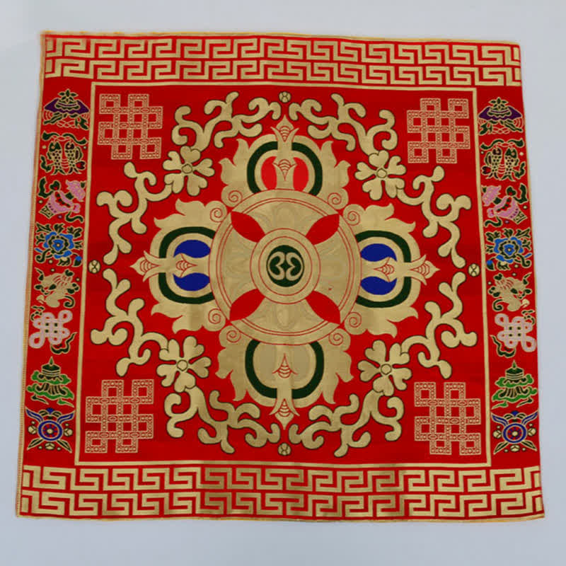 Buddha Stones Flower Endless Knot Prayer Altar Mat Healing Meditation 8 Auspicious Symbols Mat Table Runner Prayer Altar BS Flower Red