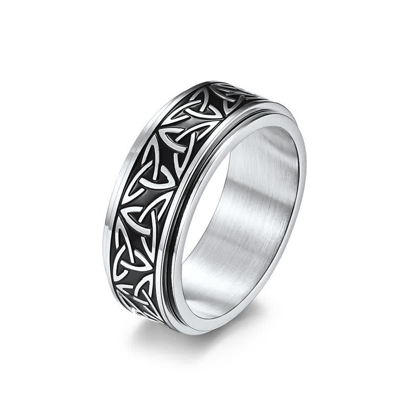Buddha Stones Triangle Knot Triquetra Titanium Steel Calm Rotatable Ring Ring BS Silver US12