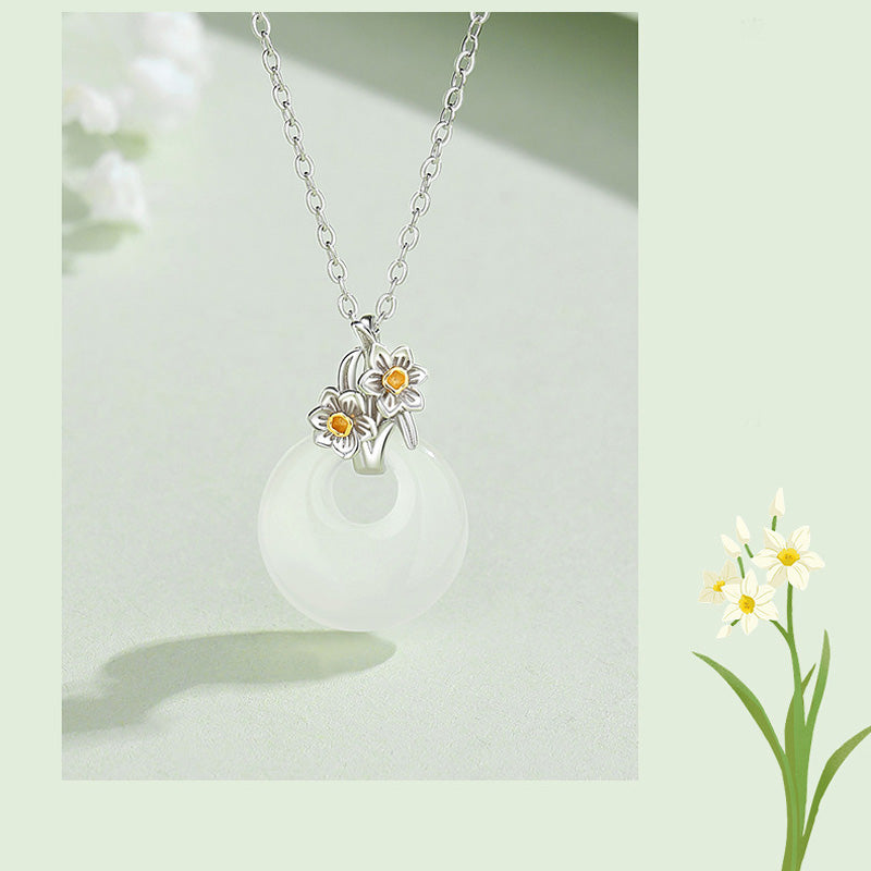 Buddha Stones 925 Sterling Silver Round Chalcedony Twelve Months Flower Harmony Necklace Pendant Necklaces & Pendants BS 28