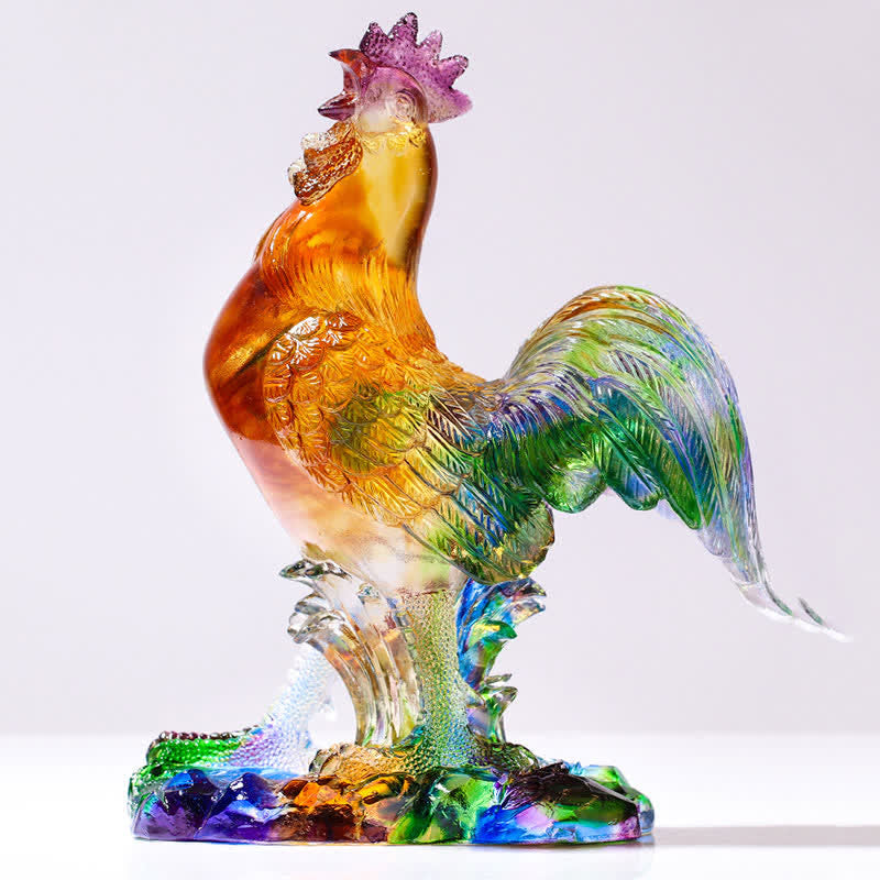 Buddha Stones Handmade Liuli Crystal Rooster Art Piece Home Decoration Decorations BS 8