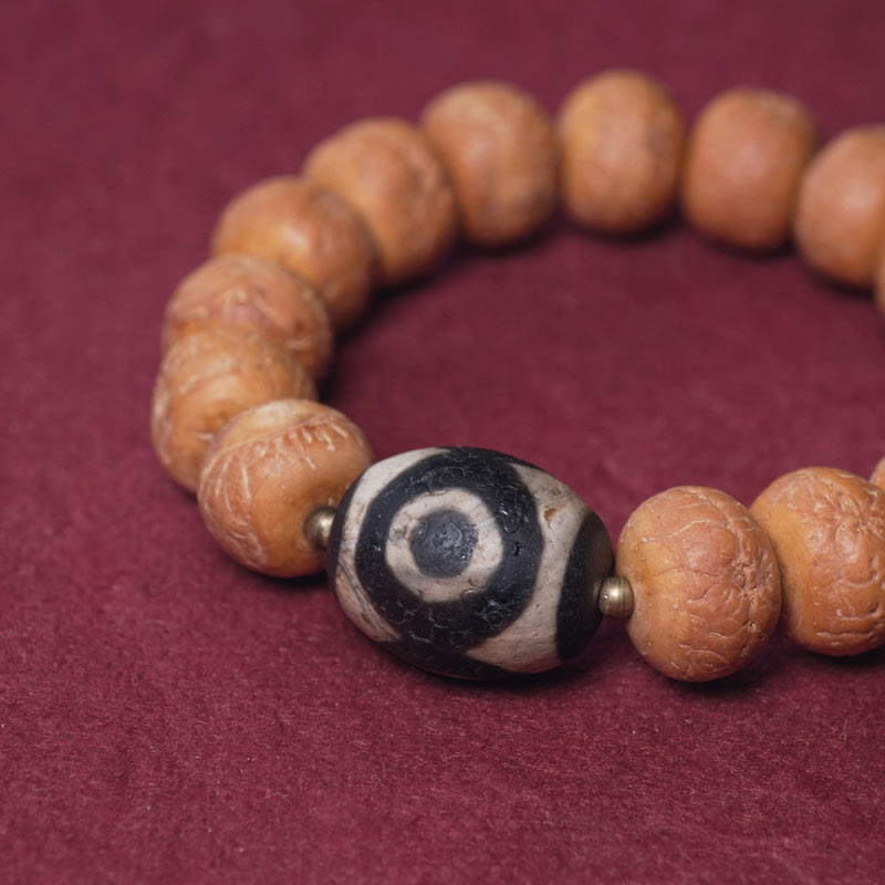 Buddha Stones Tibet Bodhi Seed Dzi Bead Peace Charm Wrist Mala Bracelet Wrist Mala BS 1