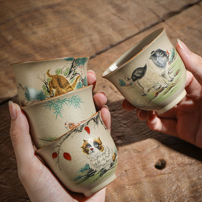 Buddha Stones 12 Chinese Zodiac Ceramic Teacup Kung Fu Tea Cup 130ml Cup BS 23