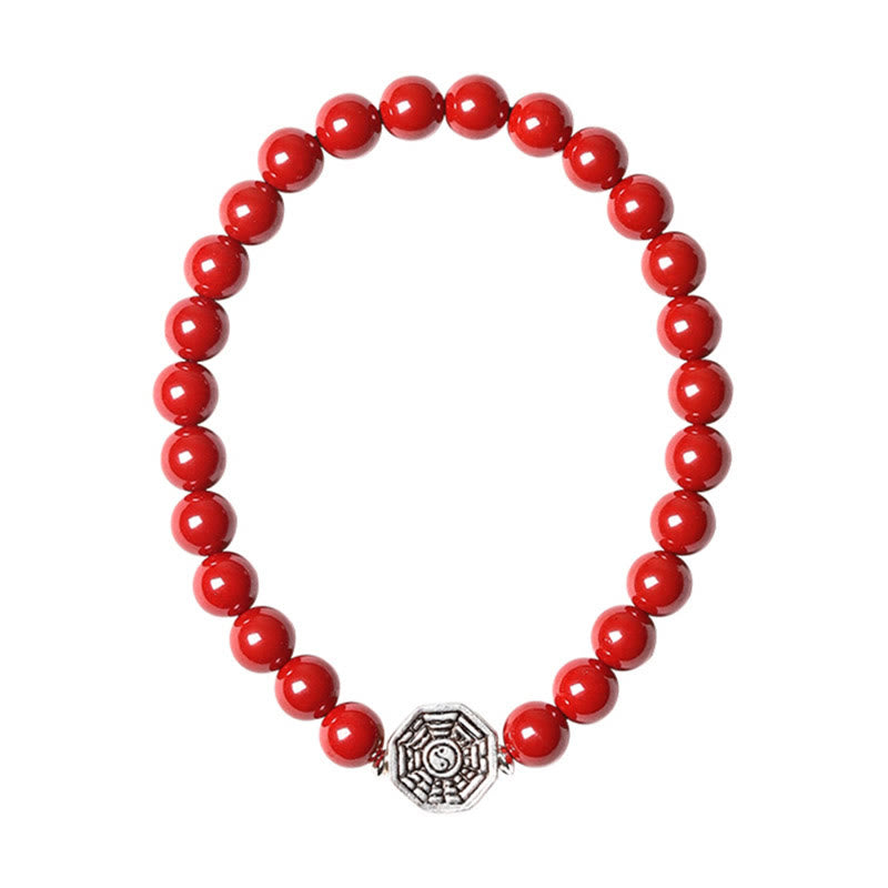 Buddha Stones 925 Sterling Silver Yin Yang Bagua Symbol Cinnabar String Concentration Bracelet Bracelet BS 22