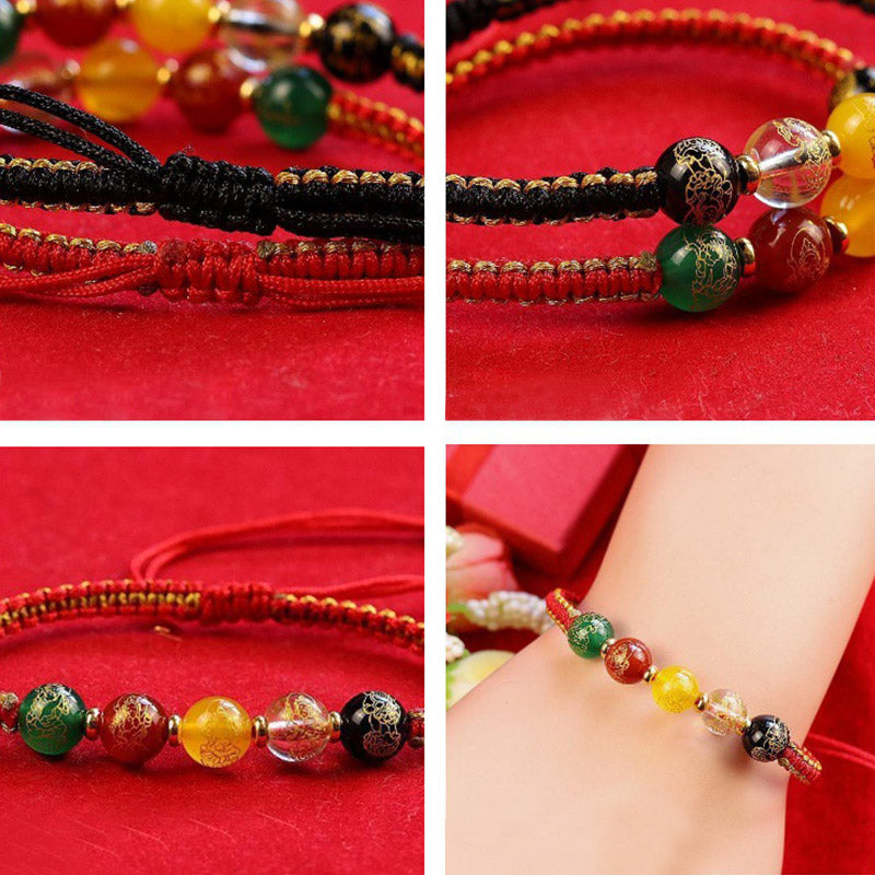 Buddha Stones Five Directions Gods of Wealth Agate Handmade Protection String Braid Bracelet Bracelet BS 7