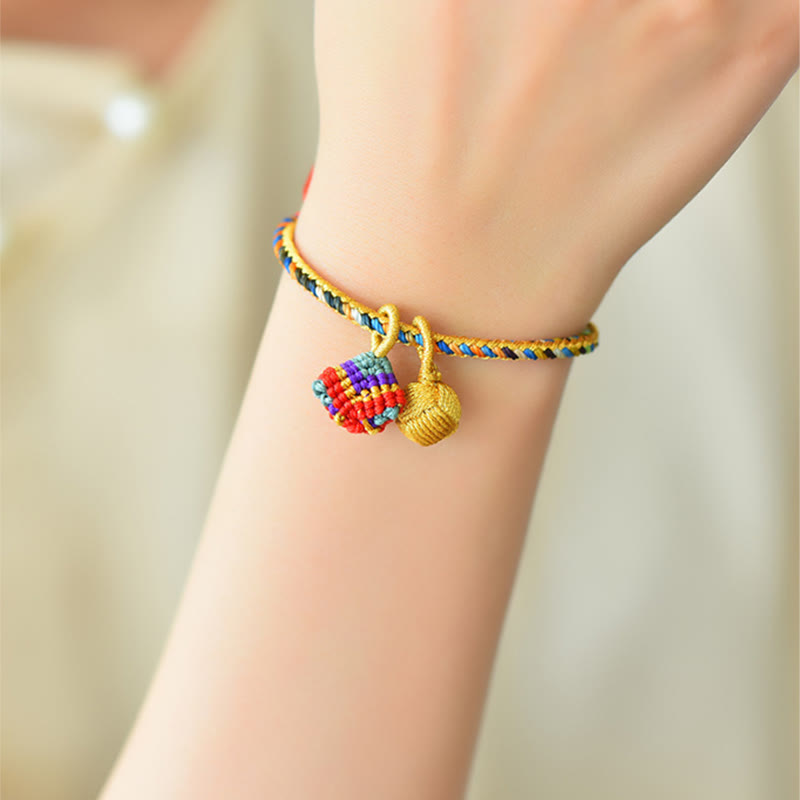 Buddha Stones Colorful Rope Luck Handmade Zongzi Golden Ball Charm Bracelet Bracelet BS 6
