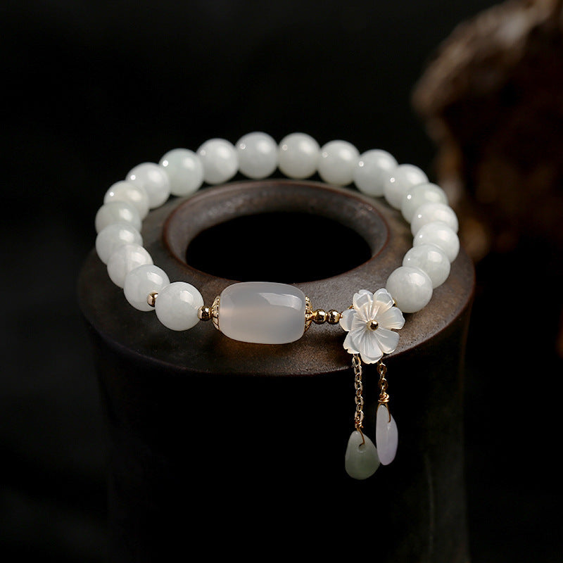 Buddha Stones "Hoping for Purity and Peace"Natural White Jade Bracelet Includes Gift Message Card - image 1