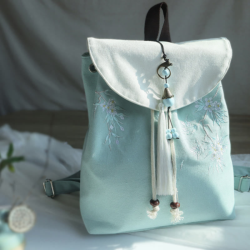 Buddha Stones Handmade Embroidered Large Capacity Canvas Backpack Backpack BS 10
