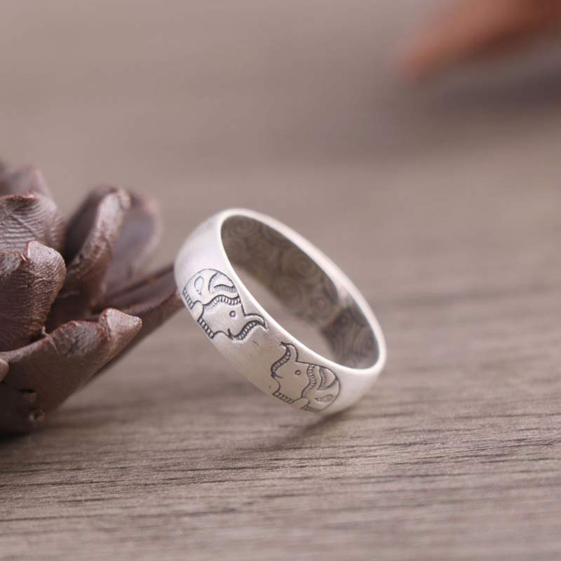 Foviel 999 Sterling Silver Lotus Elephant Six True Words Blessing Ring